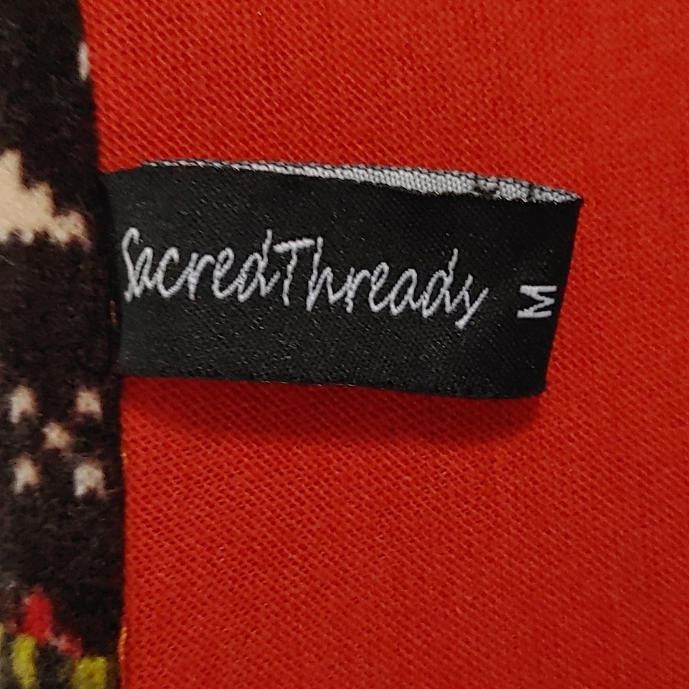 Sacred Threads Orange Hooded Open-Front Cardigan sz Medium w/Aztec Snowflake - Picture 2 of 6